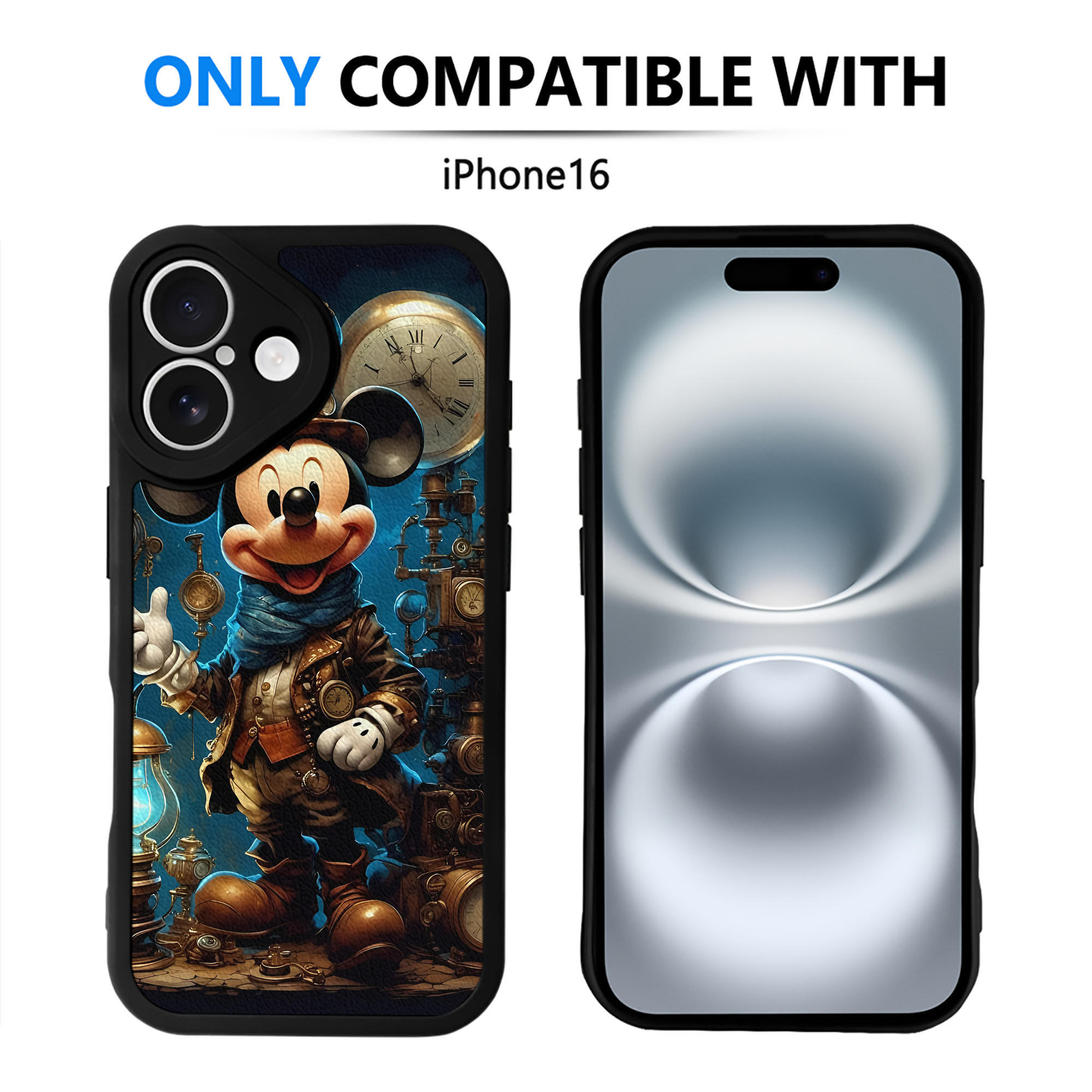 （画像用） ミッキーマウス Mickey Mouse 【iPhone 16シリーズ対応】シリコンスマホケース（レザー調） 材質：シリコン